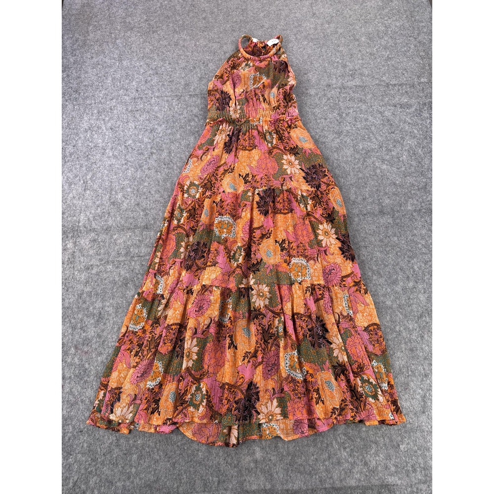 A.L.C. Dress Womens 4 Orange Silk Floral Halter Tiered Maxi S-2202 6DRES01509